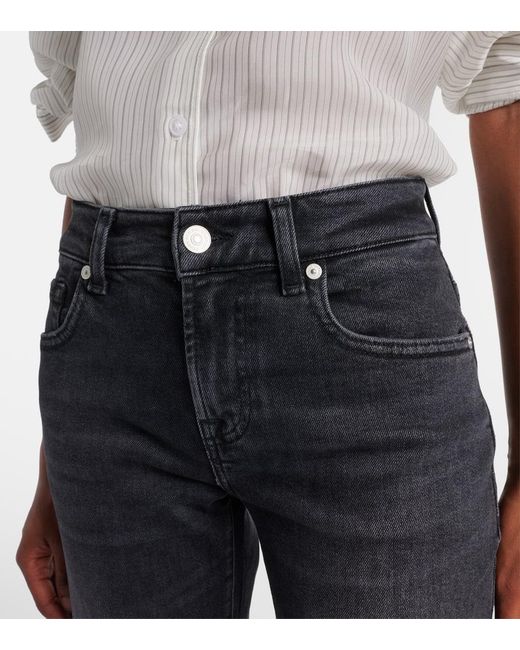 7 For All Mankind Blue Calie Straight Cropped Mid-Rise Straight Jeans