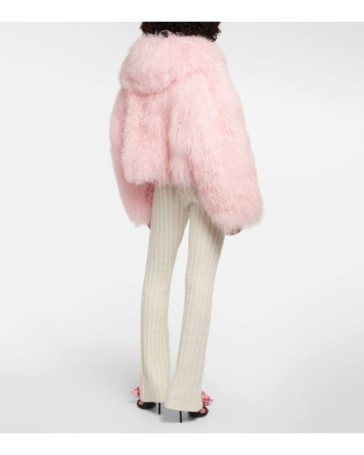 Magda Butrym Pink Cropped Shearling Jacket