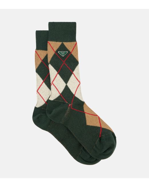 Prada Green Argyle Cotton-blend Socks