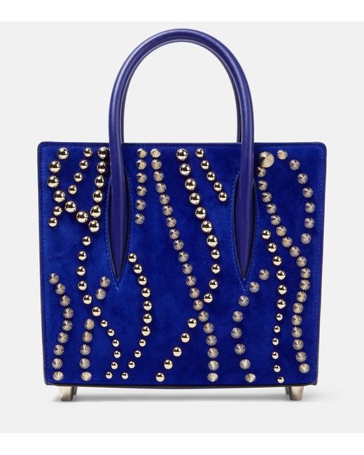 Christian Louboutin Blue Paloma Mini Velour And Leather Tote Bag