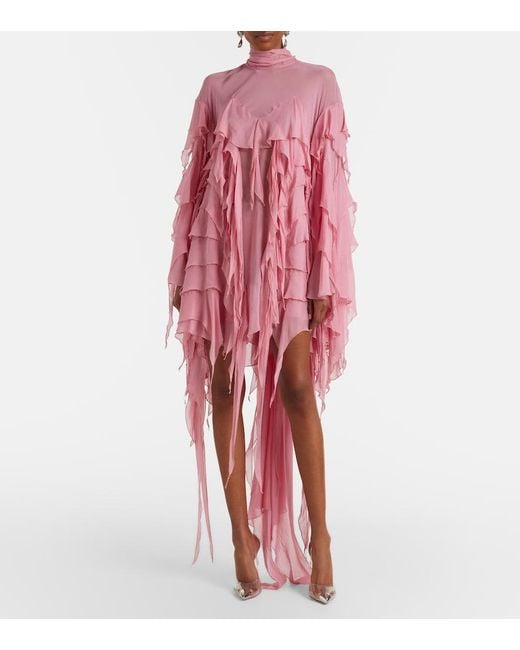 Blumarine Pink Tiered Chiffon Minidress