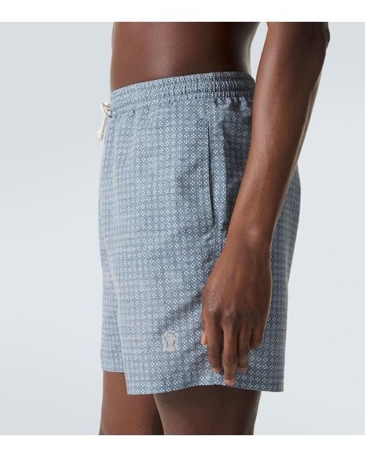 Brunello Cucinelli Blue Printed Swim Trunks for men