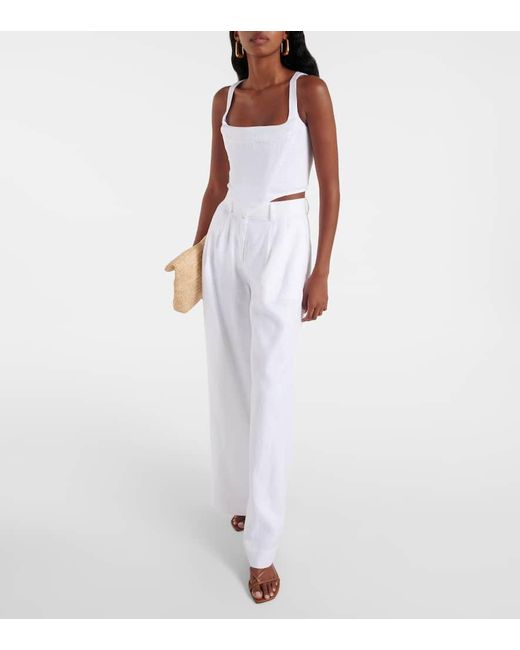Staud White Bustier-Top Aus Leinen