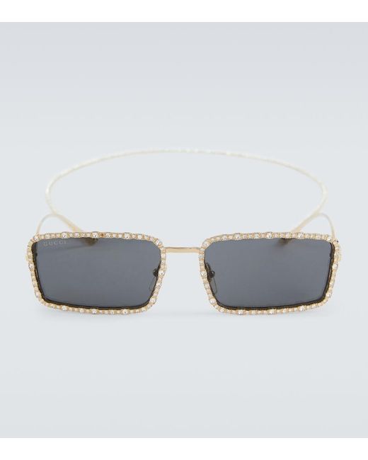 Gucci Gray Embellished Rectangular Sunglasses for men