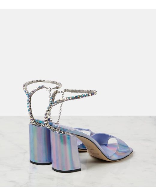 Jimmy Choo Blue Saeda 85 Embellished Metallic Leather Sandals