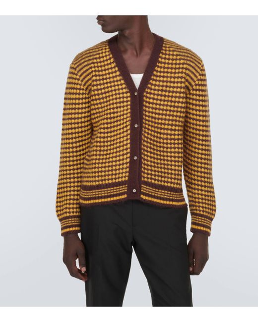 Wales Bonner Yellow Unity Striped Mohair-blend Cardigan for men