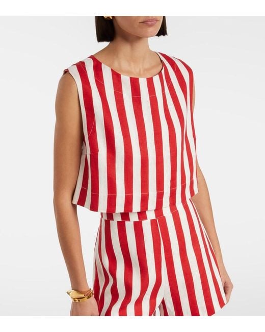Posse Red Martina Striped Linen Crop Top