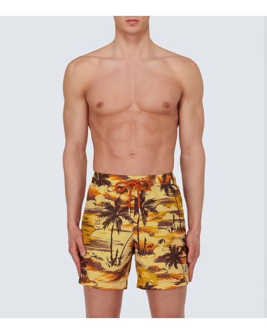 Moncler Yellow Printed Technical Shorts for men