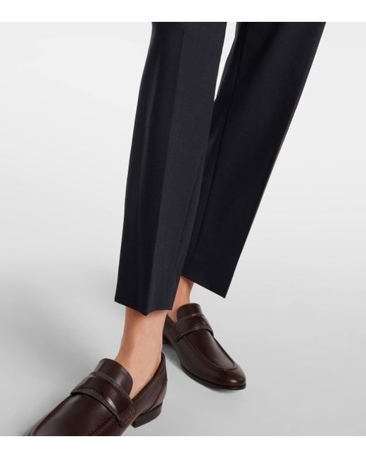 Brunello Cucinelli Blue Wool-blend Tapered Pants