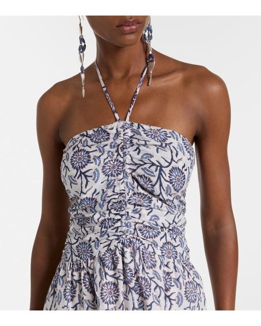 Velvet Purple Floral Ruched Cotton Midi Dress
