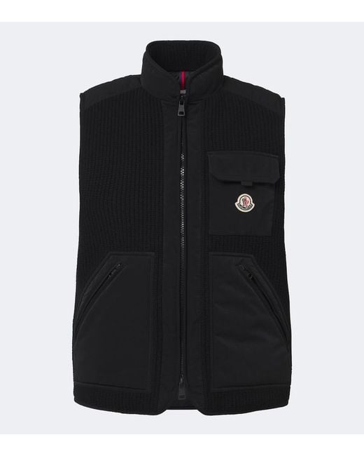 Moncler Black Lenevra Wool-Blend Down Vest for men