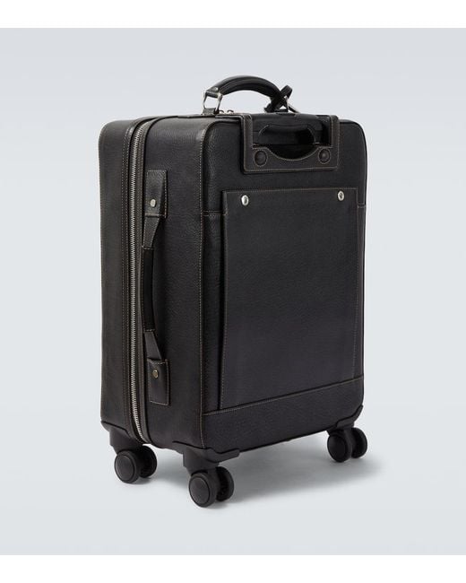 Brunello Cucinelli Black Leather Carry-On Suitcase for men