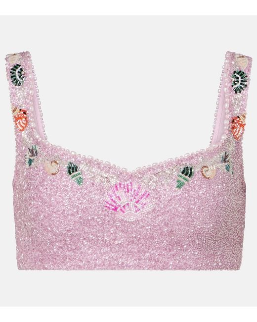 Clio Peppiatt Pink Marina Embellished Crop Top