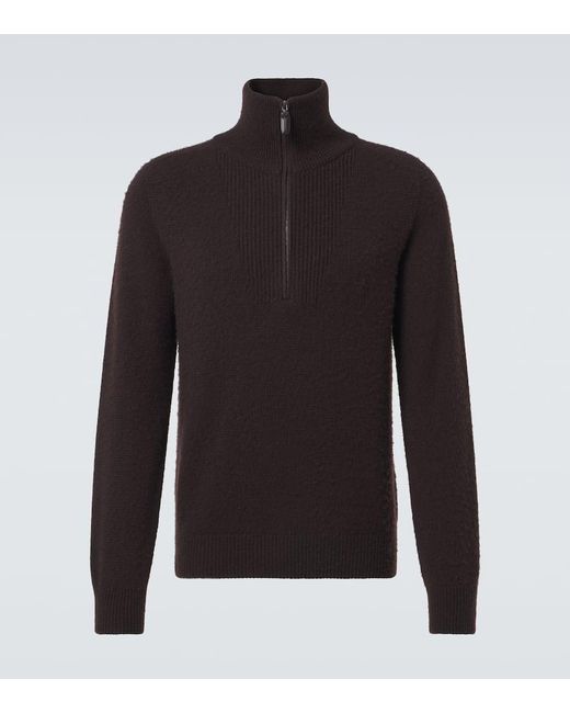 Brioni Black Wool And Silk Half-Zip Sweater for men