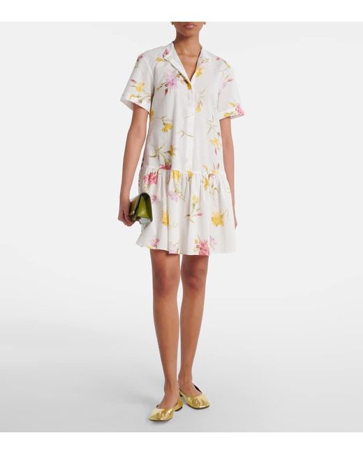 Robe En Coton A Fleurs Erdem en coloris White