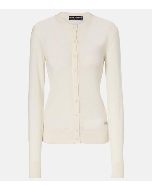 Dolce & Gabbana White Dg Cashmere And Silk Cardigan