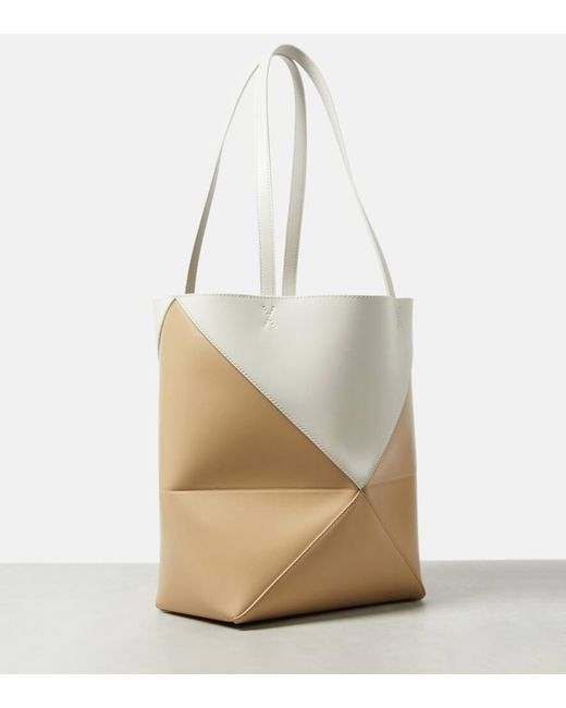 Loewe White Medium Leather Puzzle Fold Tote Bag