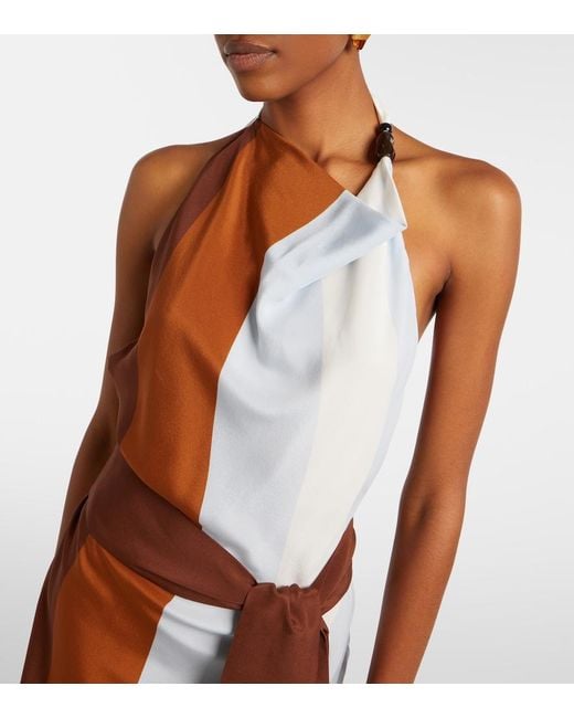Sir Brown Striped Halterneck Silk Minidress