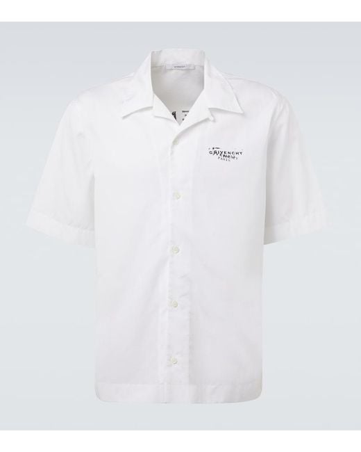 Givenchy White Logo Cotton Poplin Bowling Shirt for men