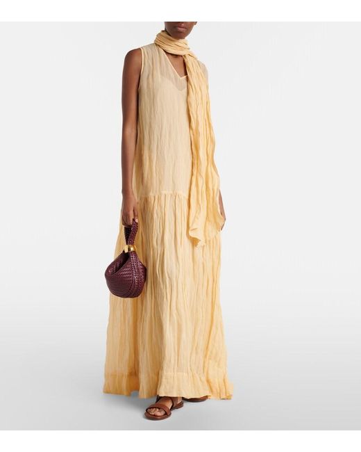 Plan C Metallic Scarf-Detail Cotton-Blend Maxi Dress