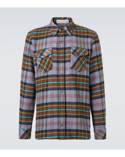 God's True Cashmere Gray Plaid Cashmere Shirt With Lapis Lazuli for men