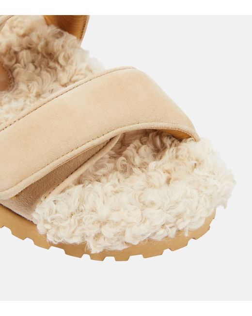 Gia Borghini Natural Alvine Suede And Shearling Slides