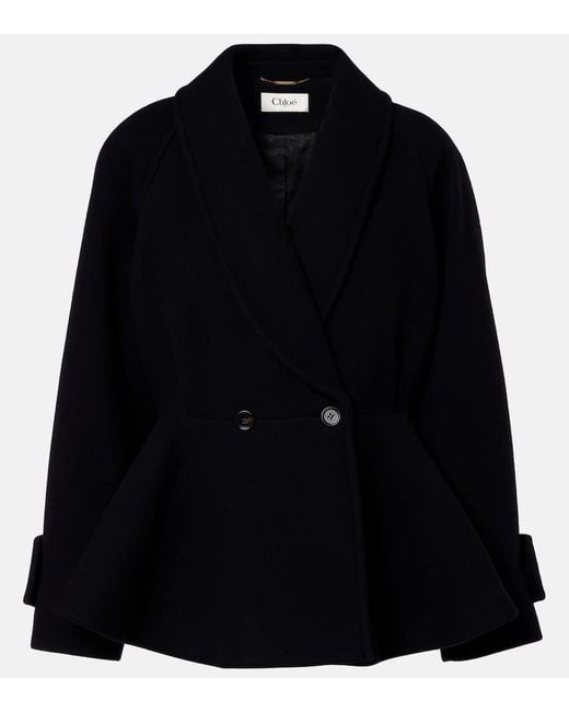 Abrigo En Mezcla De Lana Con Peplum Chloé de color Black
