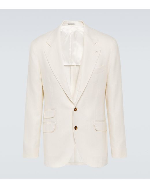 Brunello Cucinelli White Linen-blend Blazer for men