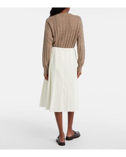 Brunello Cucinelli Natural Pleated Midi Skirt