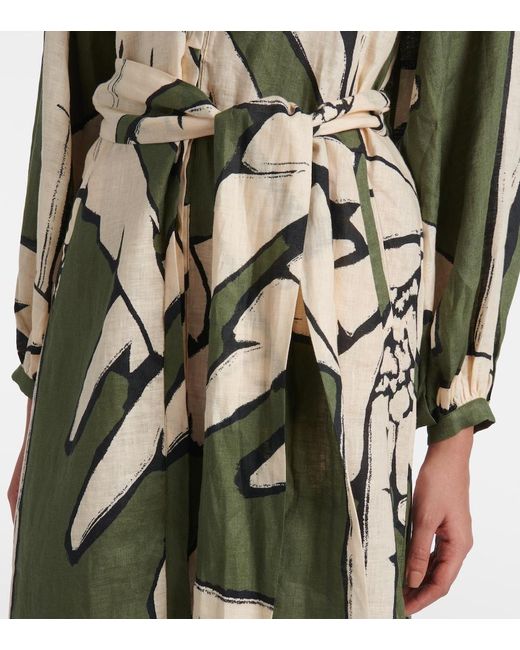 Johanna Ortiz Green Printed Linen Maxi Dress