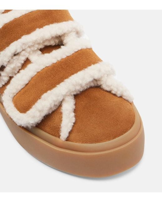 Inuikii Brown Shearling-Trimmed Suede Low-Top Sneakers