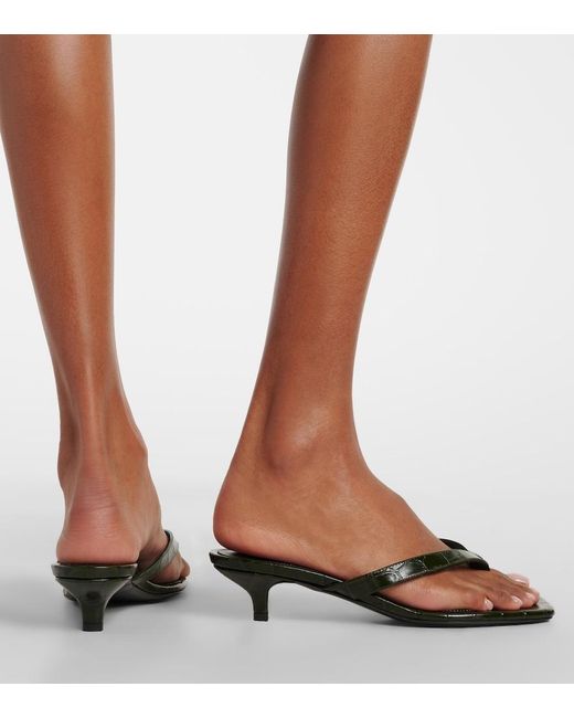 Totême Black Croc-Effect Leather Thong Sandals