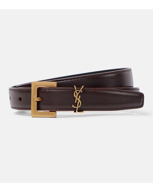 Ceinture Fine Cassandre En Cuir Saint Laurent en coloris Brown
