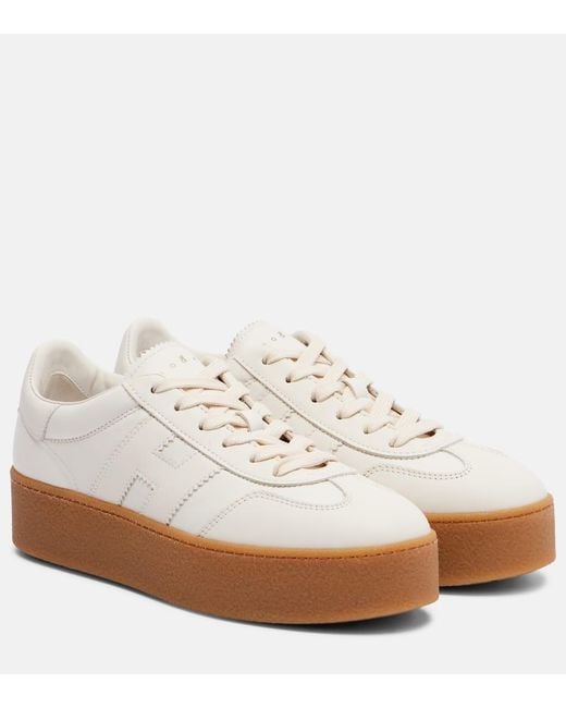 Hogan White H681 Leather Platform Sneakers