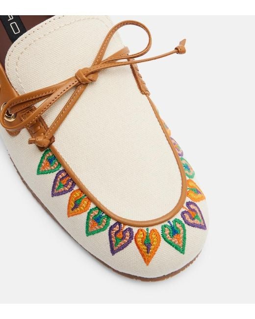 Etro Brown Embroidered Canvas Boat Shoes