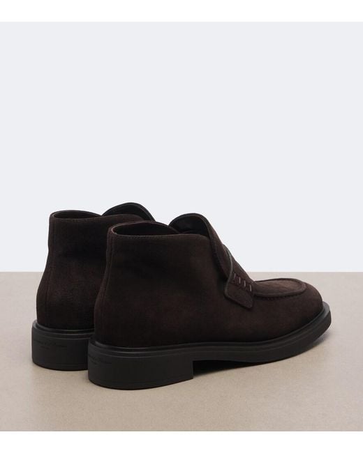 Gianvito Rossi Black Brogue Suede Ankle Boots