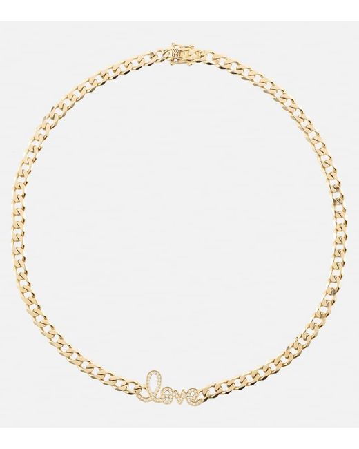 Sydney Evan Metallic Love Script 14kt Gold Necklace With Diamonds
