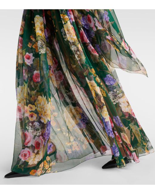 Dolce & Gabbana Green Floral Silk Chiffon Gown