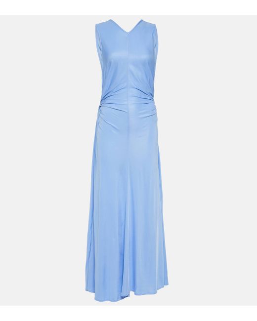 Bottega Veneta Blue Ring-detail Draped Jersey Maxi Dress