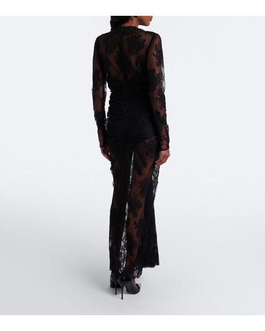 Dolce & Gabbana Black Gathered Cotton-Blend Lace Midi Dress