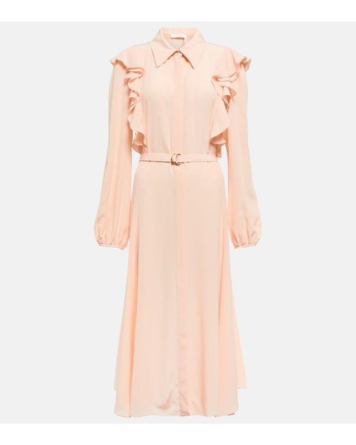 Chloé Pink Ruffled Silk Shirt Dress