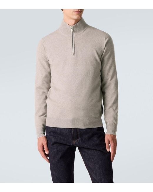 Brunello Cucinelli Gray Cashmere Half-Zip Sweater for men