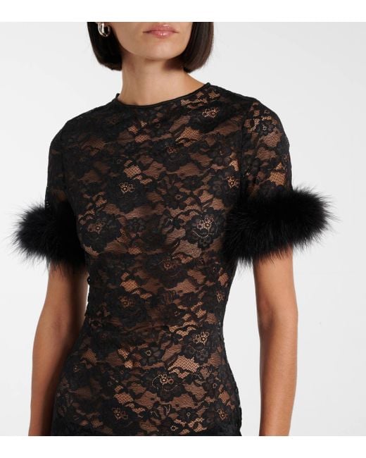 Oseree Black O Lover Feather-trimmed Minidress