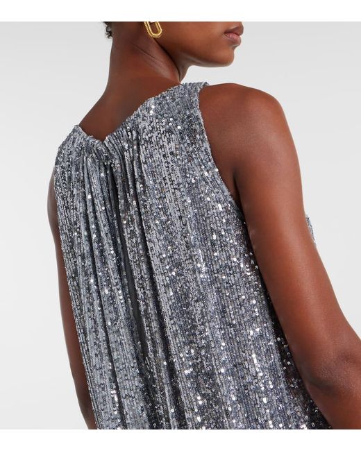 Rabanne Gray Sequined Gathered Cocktail Dress