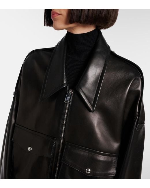 Khaite Black Owey Oversized Leather Jacket