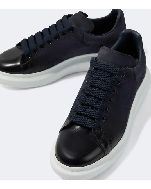 McQueen Blue Oversized Suede-Trimmed Leather Sneakers for men