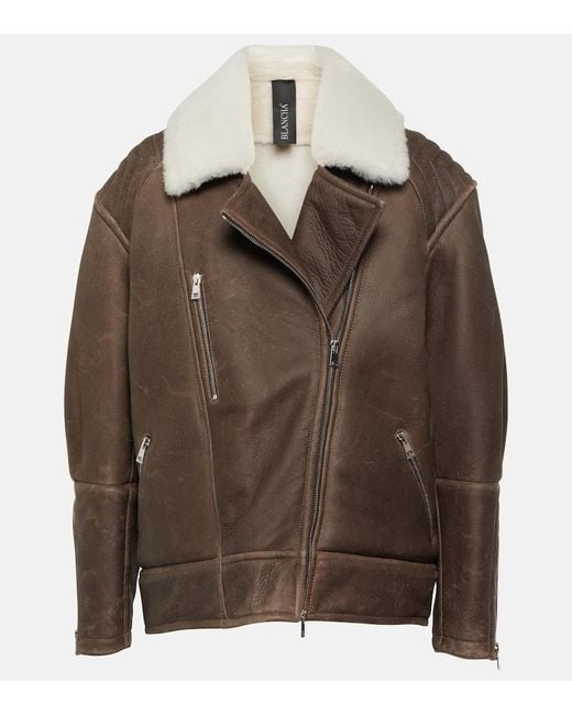 Blancha Brown Shearling-Trimmed Leather Jacket