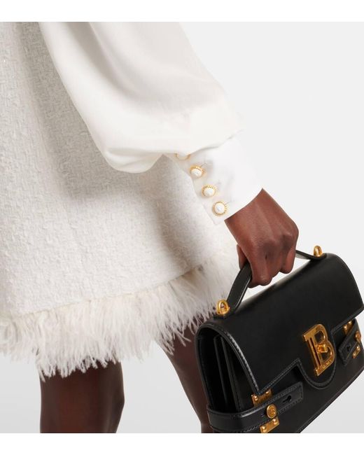 Balmain White Bow-Detail Cotton-Blend Tweed Minidress