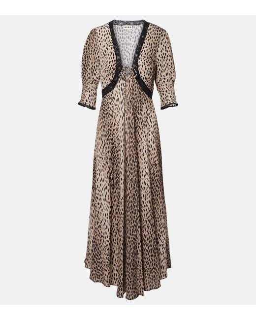 Rixo Natural Amina Printed Crepe De Chine Midi Dress