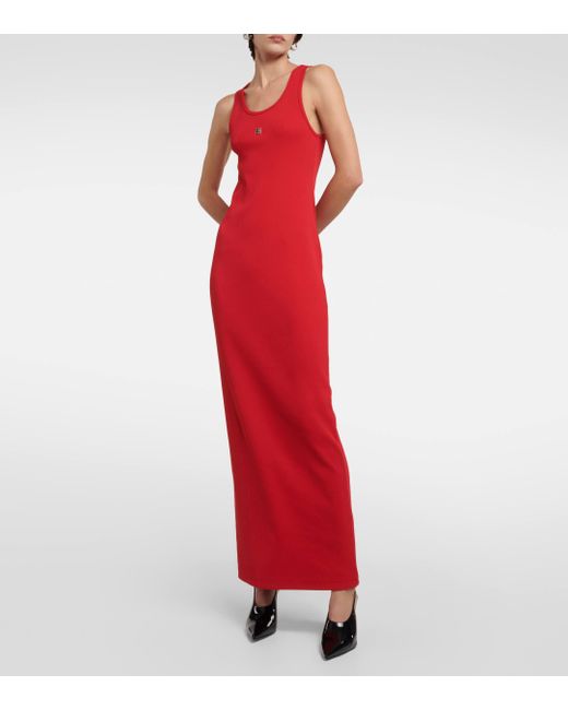 Givenchy Ribbed-knit Cotton Jersey Maxi Dress in Red | Lyst UK